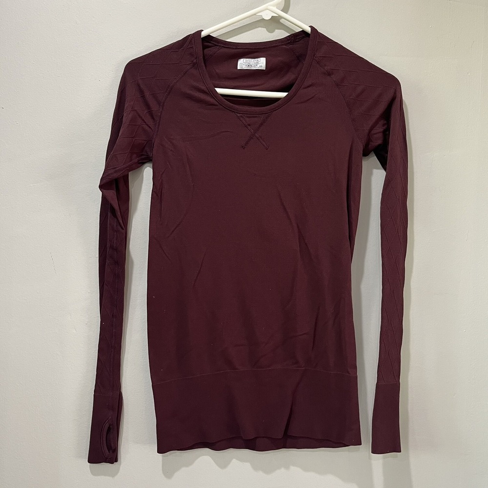 Athleta Womens Maroon Red Round Neck Long Sleeve Pullover Thermal‎ T-Shirt XS